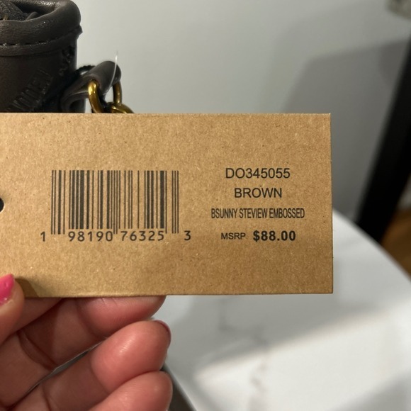 Steve Madden Satchel Bucket Bag Purse Brown Embossed Logo Chain Accent‎ - Picture 8 of 16